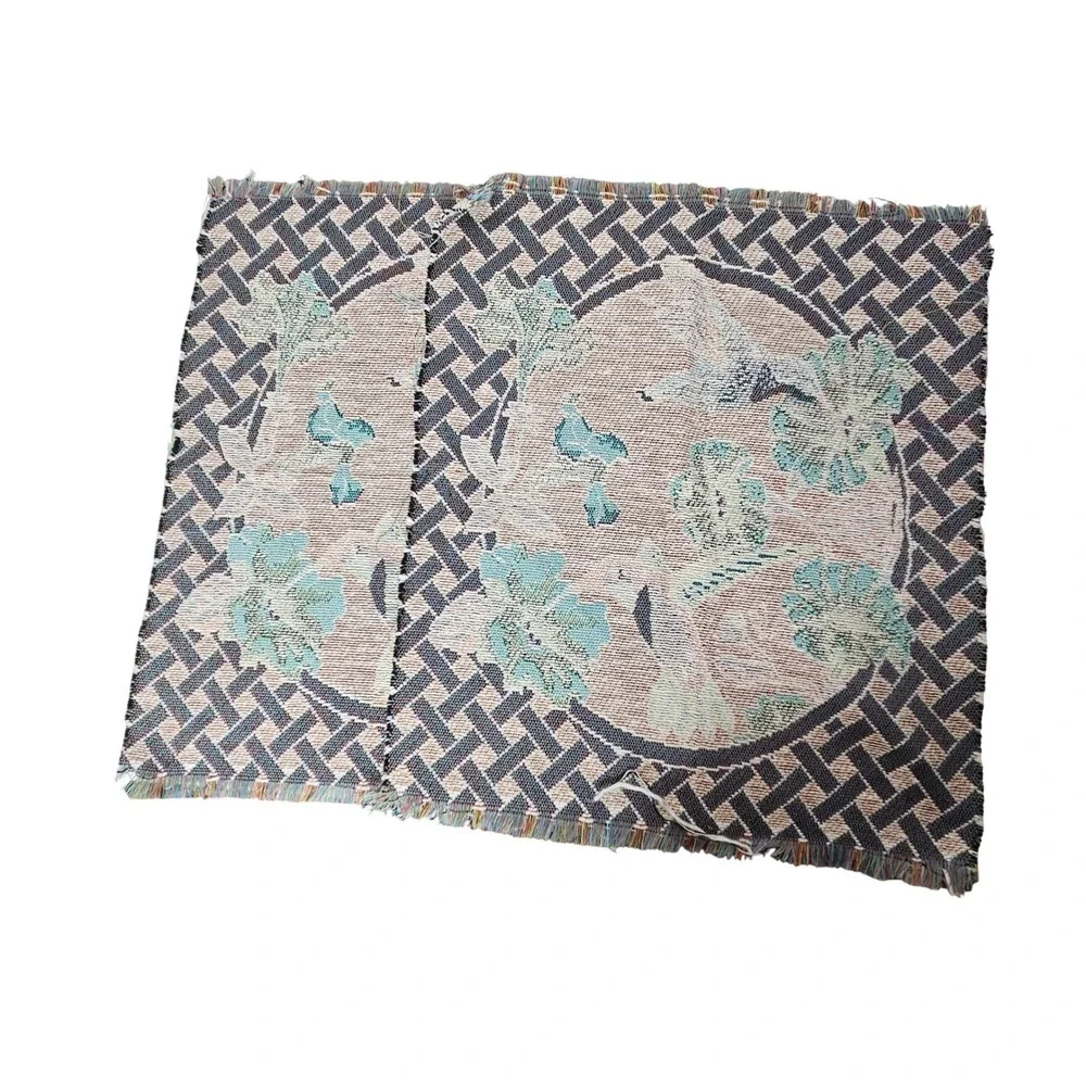 Vintage‎ 90s Hummingbird Floral Tapestry Woven Textile Panel Cottagecore Decor